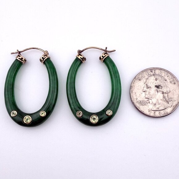 Vintage Jade and Peridot Hoop Earrings in Gold Washed Sterling Silver - Picture 8 of 10